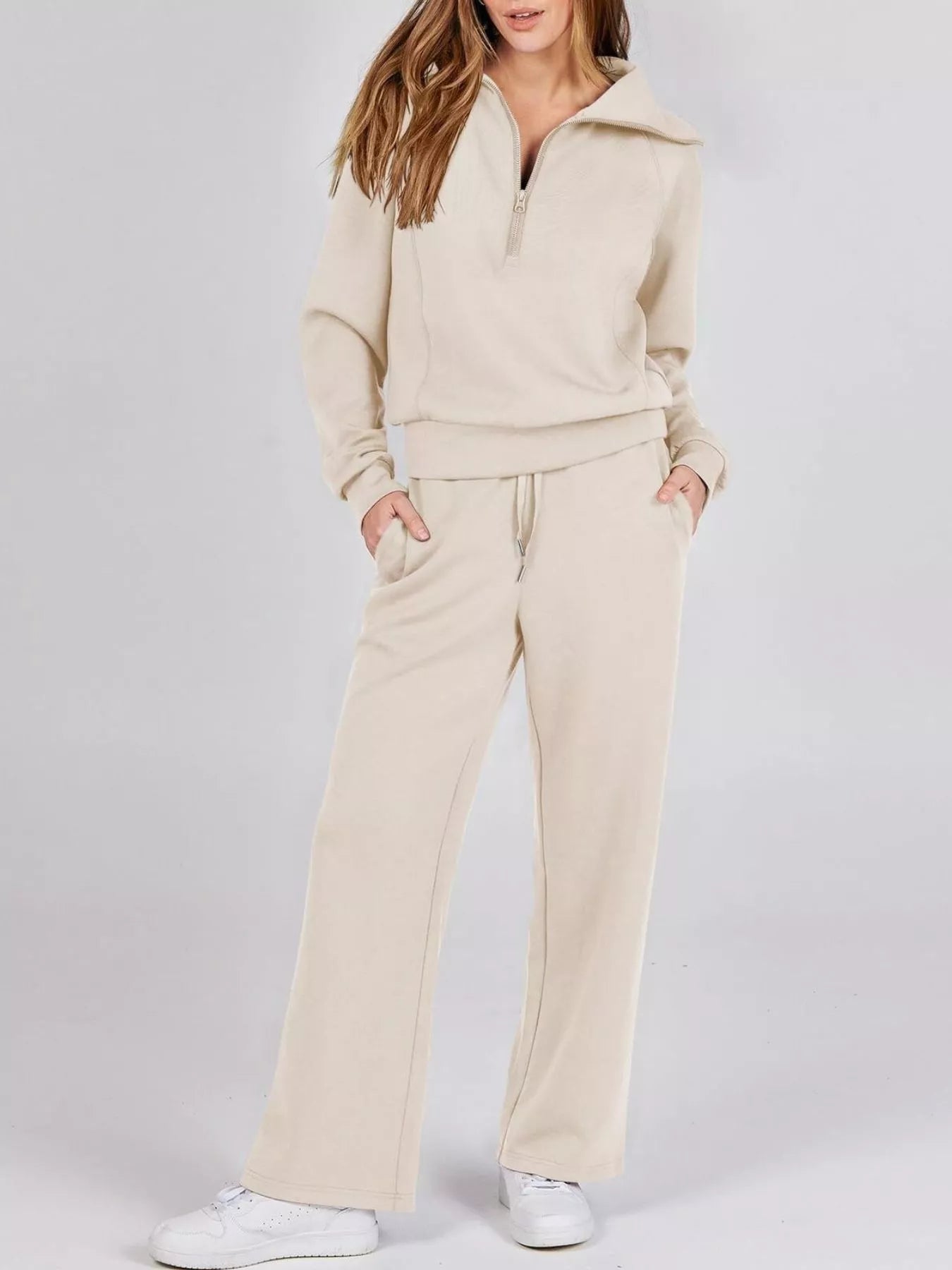 Half Zip Sweatshirt and Pants Set - FLORENTINE IRIS