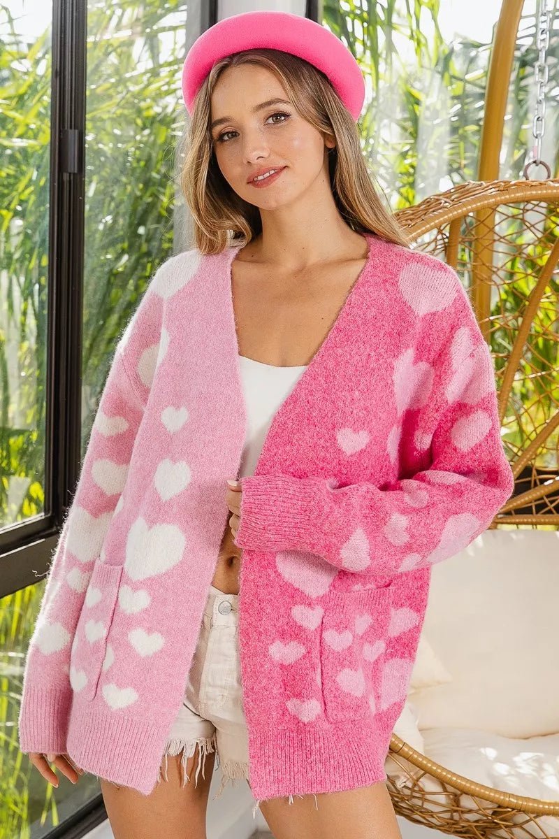 Heart Color Block V - Beck Knit Cardigan with Pockets - FLORENTINE IRIS