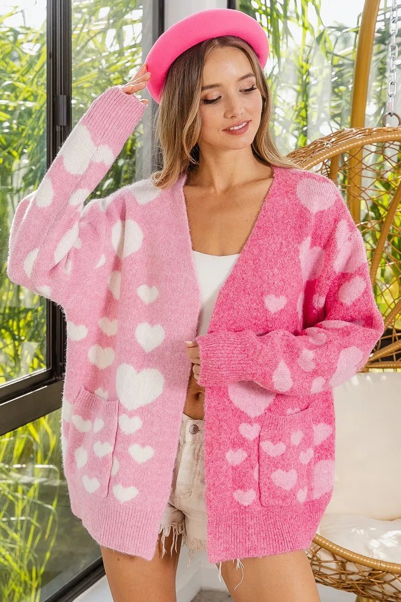 Heart Color Block V - Beck Knit Cardigan with Pockets - FLORENTINE IRIS