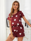 Heart Round Neck Top and Shorts Lounge Set - FLORENTINE IRIS