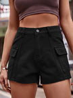 High Waist Denim Shorts with Pockets - FLORENTINE IRIS