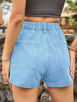 High Waist Denim Shorts with Pockets - FLORENTINE IRIS