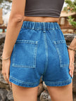 High Waist Denim Shorts with Pockets - FLORENTINE IRIS