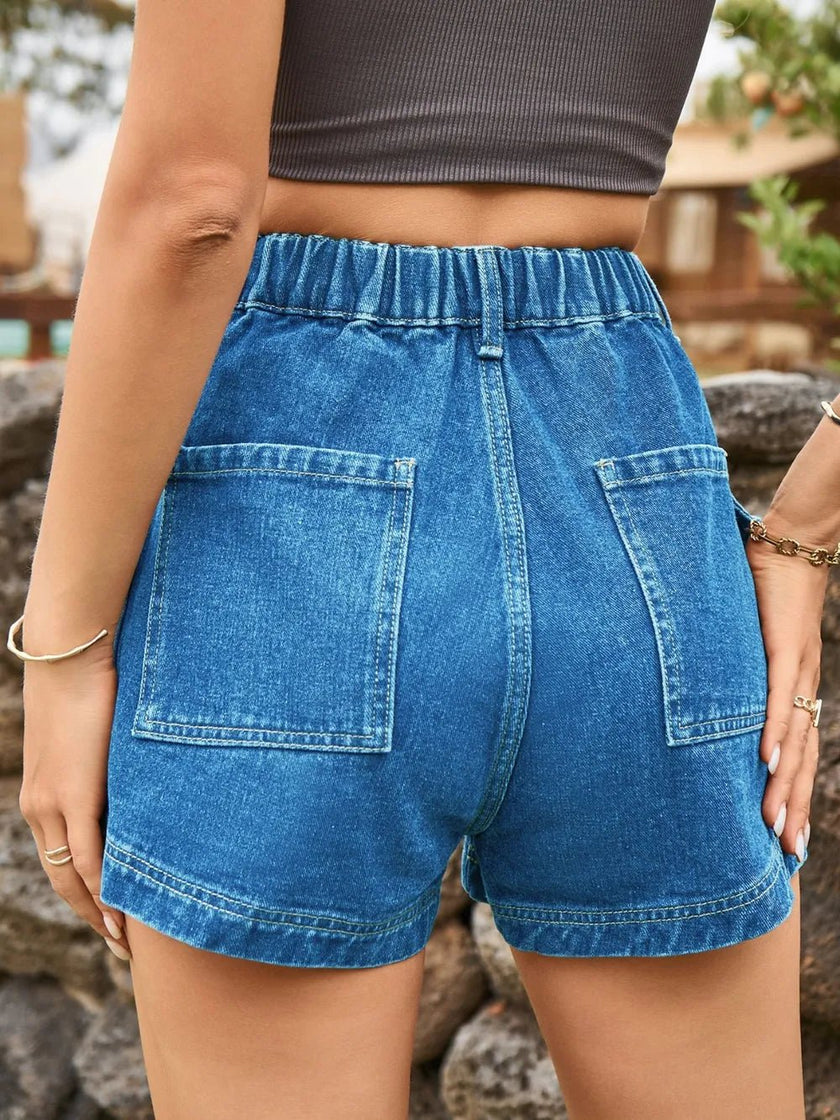 High Waist Denim Shorts with Pockets - FLORENTINE IRIS