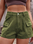 High Waist Denim Shorts with Pockets - FLORENTINE IRIS