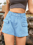 High Waist Denim Shorts with Pockets - FLORENTINE IRIS