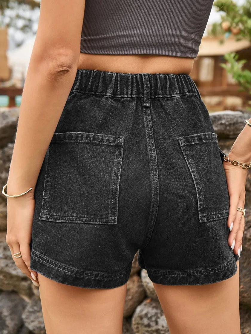 High Waist Denim Shorts with Pockets - FLORENTINE IRIS