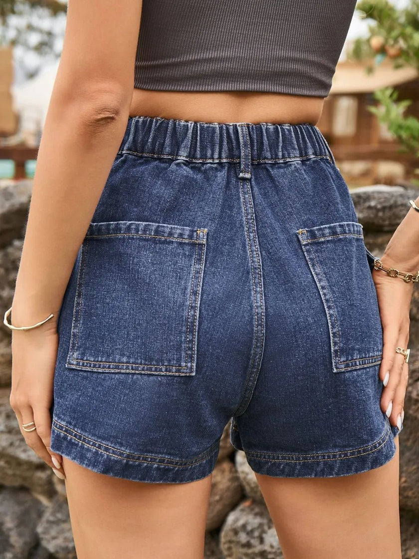 High Waist Denim Shorts with Pockets - FLORENTINE IRIS