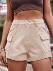 High Waist Denim Shorts with Pockets - FLORENTINE IRIS