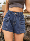 High Waist Denim Shorts with Pockets - FLORENTINE IRIS