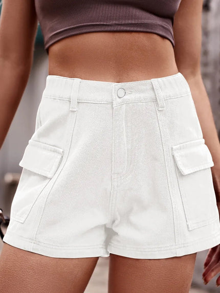 High Waist Denim Shorts with Pockets - FLORENTINE IRIS