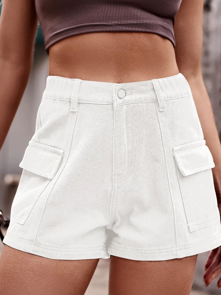 High Waist Denim Shorts with Pockets - FLORENTINE IRIS