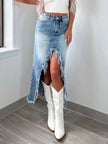 High - Waist Raw Hem Asymmetry Denim Skirt - FLORENTINE IRIS