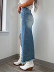 High - Waist Raw Hem Asymmetry Denim Skirt - FLORENTINE IRIS