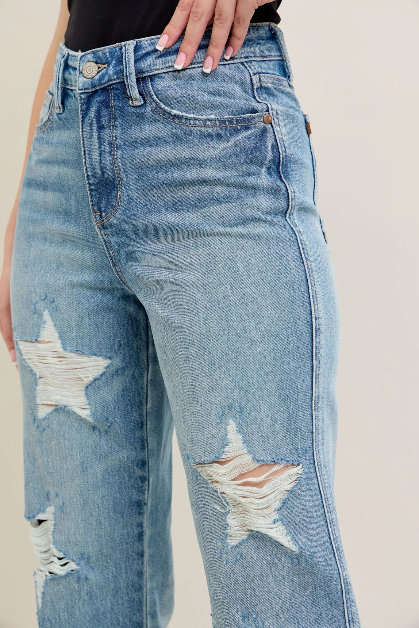 High Waist Rigid Magic Star Shaped Destroy 90's Straight Jeans Plus Size - FLORENTINE IRIS
