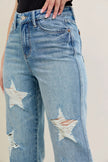 High Waist Rigid Magic Star Shaped Destroy 90's Straight Jeans Plus Size - FLORENTINE IRIS