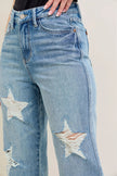 High Waist Rigid Magic Star Shaped Destroy 90's Straight Jeans Plus Size - FLORENTINE IRIS
