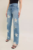 High Waist Rigid Magic Star Shaped Destroy 90's Straight Jeans Plus Size - FLORENTINE IRIS
