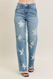 High Waist Rigid Magic Star Shaped Destroy 90's Straight Jeans Plus Size - FLORENTINE IRIS