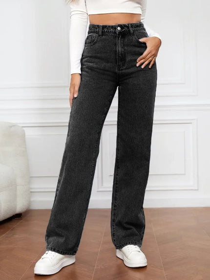 High Waist Straight Jeans - FLORENTINE IRIS