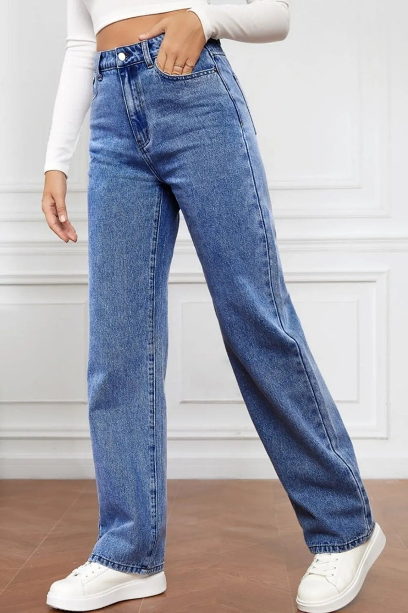 High Waist Straight Jeans - FLORENTINE IRIS