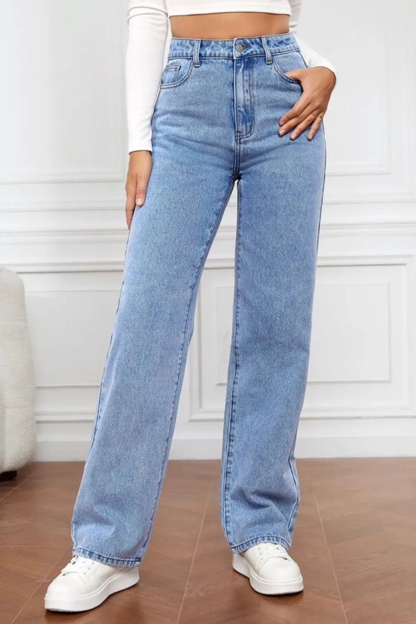 High Waist Straight Jeans - FLORENTINE IRIS