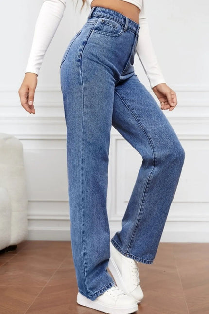 High Waist Straight Jeans - FLORENTINE IRIS