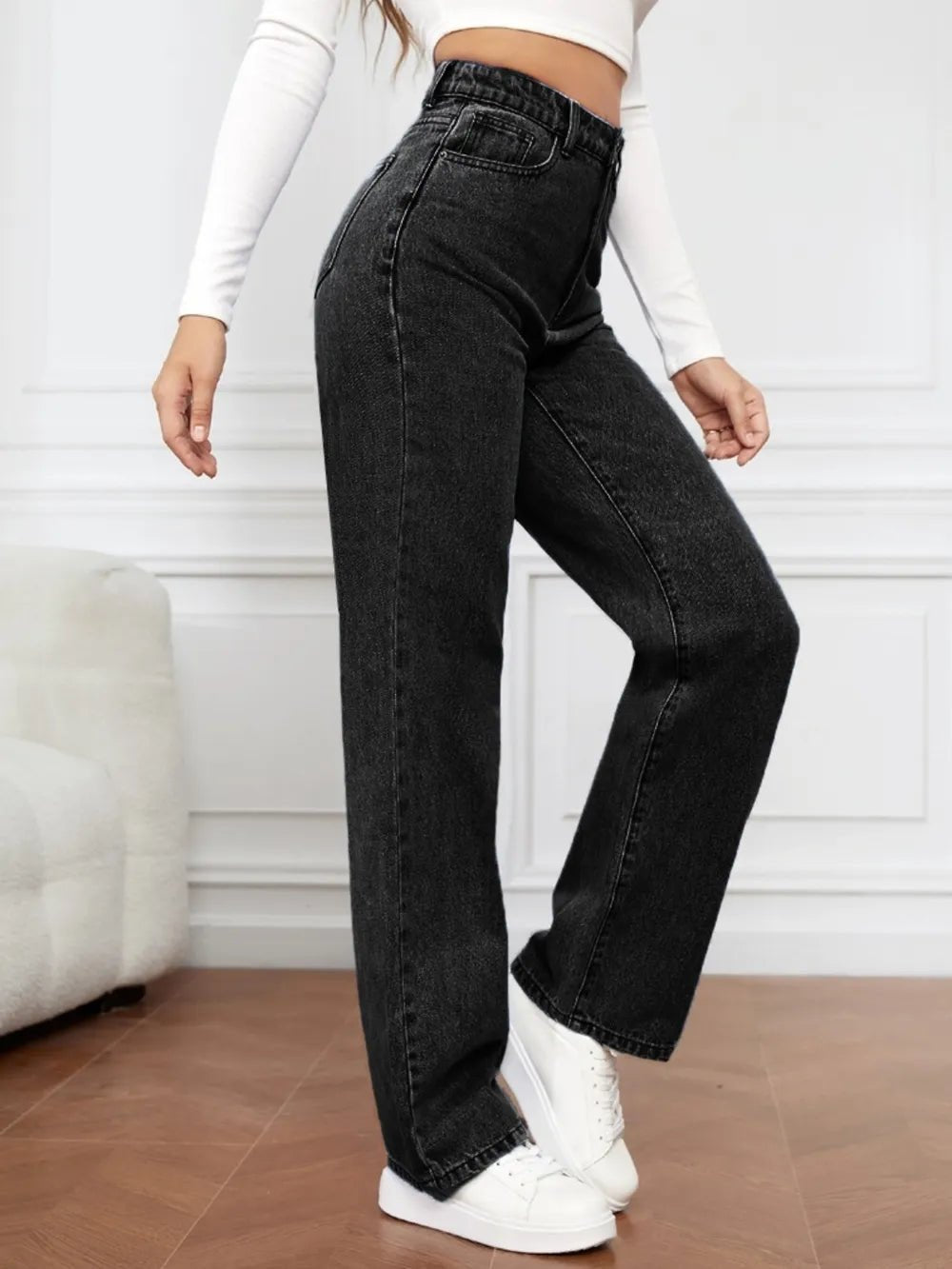 High Waist Straight Jeans - FLORENTINE IRIS