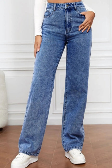 High Waist Straight Jeans - FLORENTINE IRIS