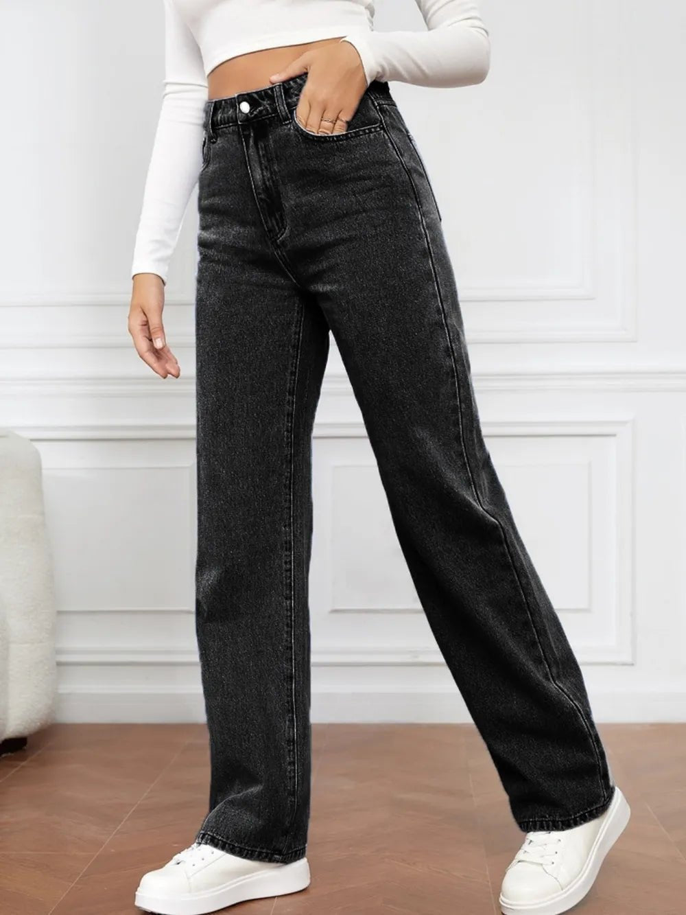 High Waist Straight Jeans - FLORENTINE IRIS