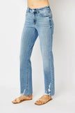 High Waist Straight Jeans with Heavy Destroy Plus Size - FLORENTINE IRIS