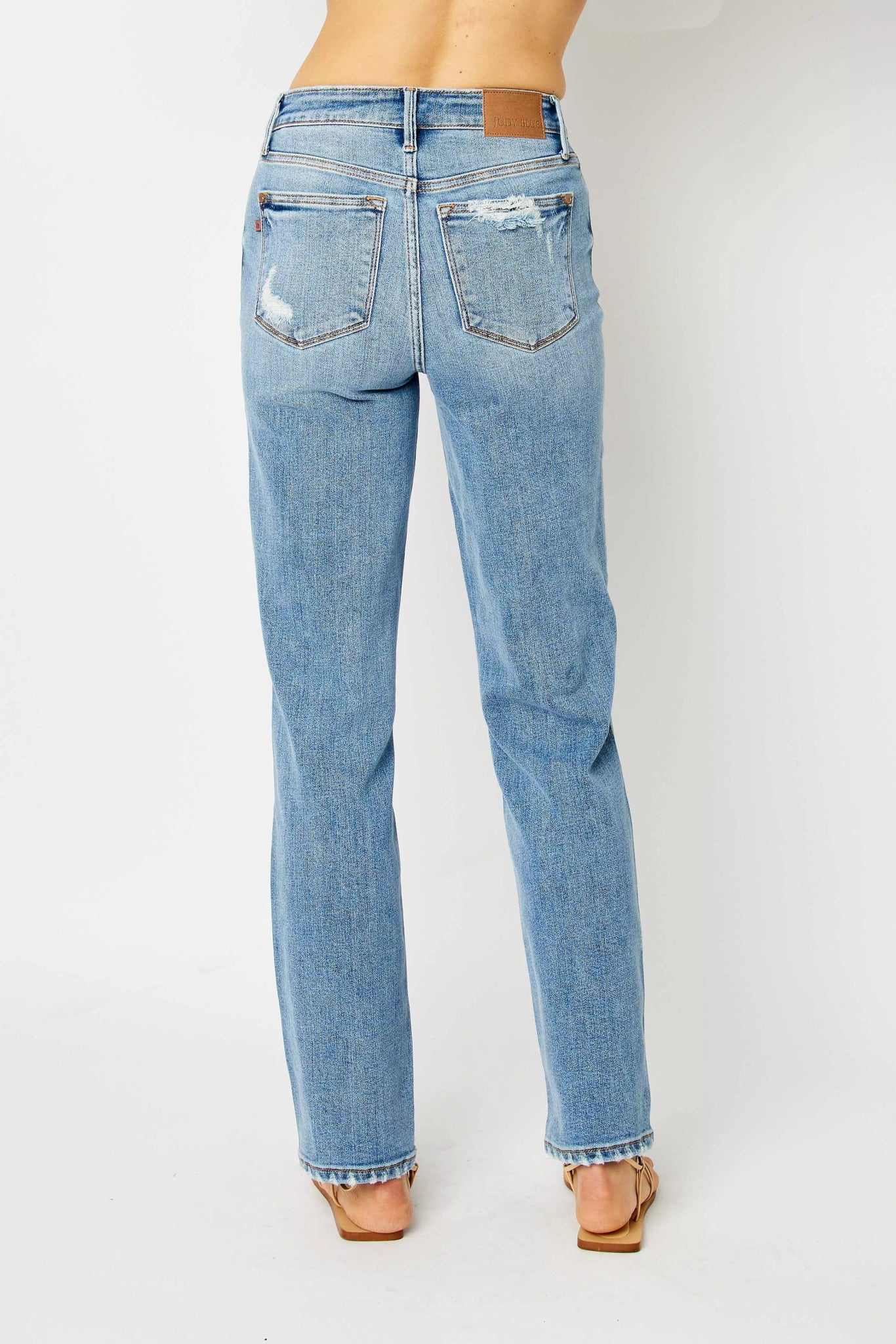 High Waist Straight Jeans with Heavy Destroy Plus Size - FLORENTINE IRIS