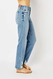 High Waist Straight Jeans with Heavy Destroy Plus Size - FLORENTINE IRIS