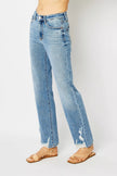 High Waist Straight Jeans with Heavy Destroy Plus Size - FLORENTINE IRIS