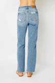 High Waist Straight Jeans with Heavy Destroy Plus Size - FLORENTINE IRIS