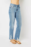 High Waist Straight Jeans with Heavy Destroy Plus Size - FLORENTINE IRIS