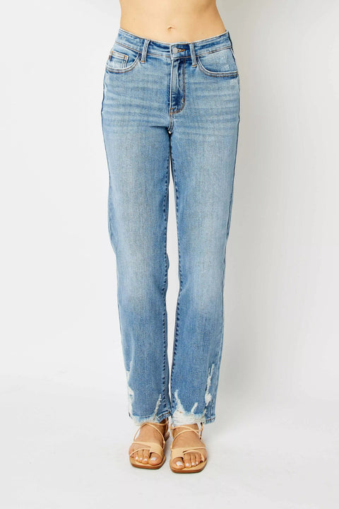 High Waist Straight Jeans with Heavy Destroy Plus Size - FLORENTINE IRIS