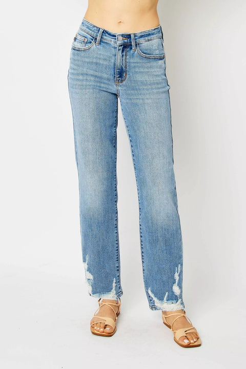 High Waist Straight Jeans with Heavy Destroy Plus Size - FLORENTINE IRIS