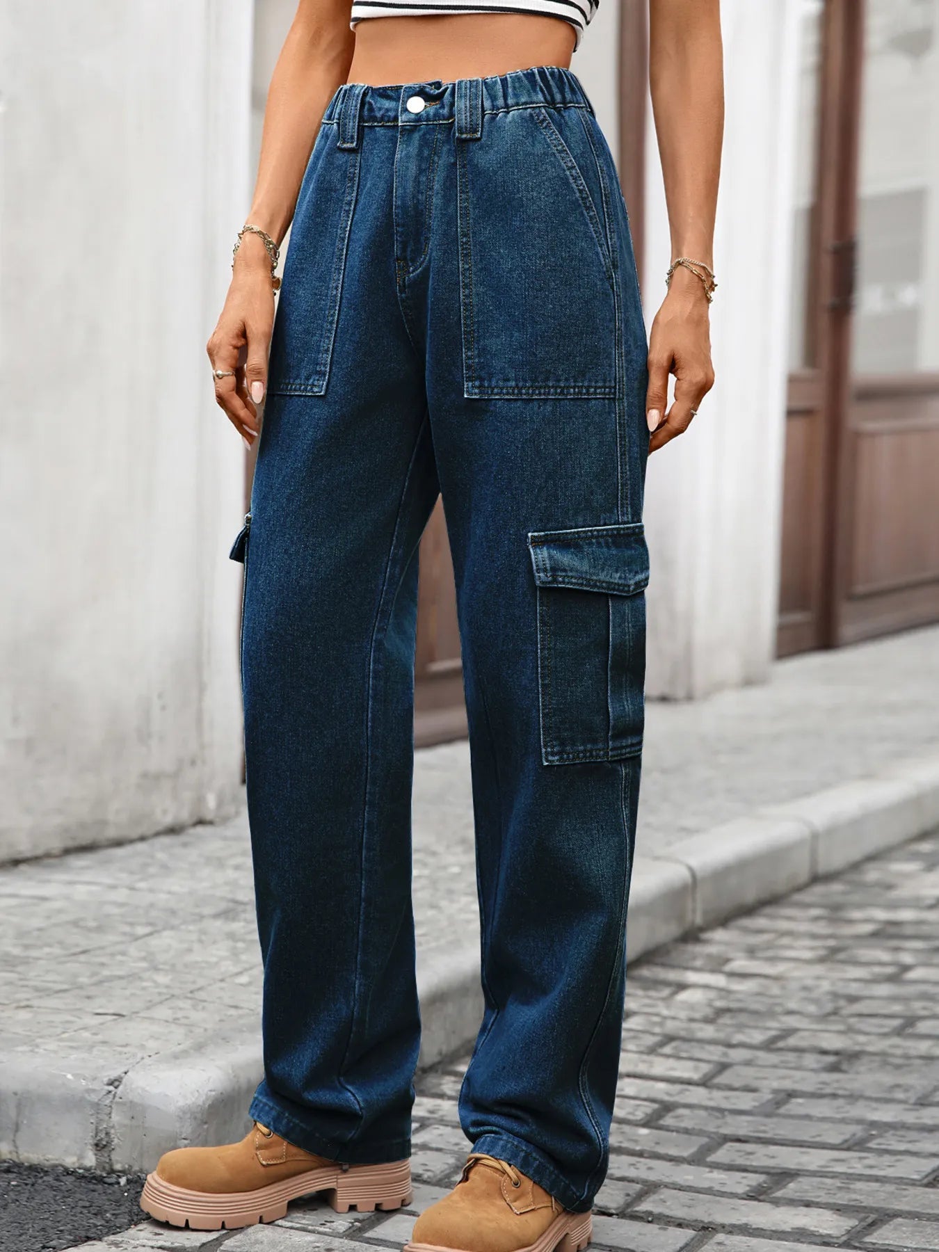 High - Waisted Cargo Jeans - FLORENTINE IRIS