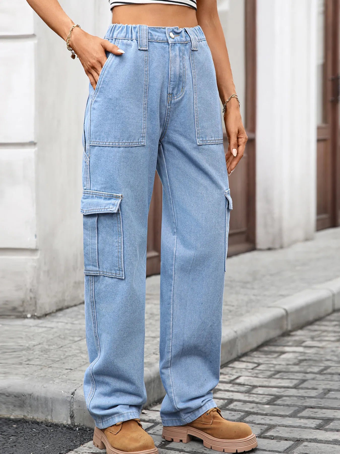 High - Waisted Cargo Jeans - FLORENTINE IRIS