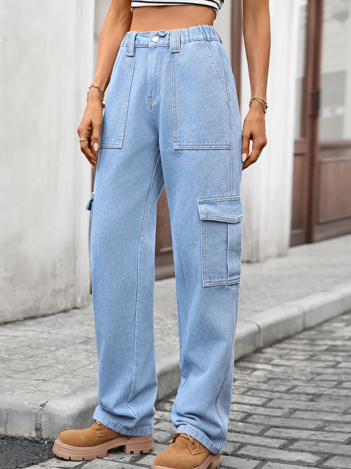 High - Waisted Cargo Jeans - FLORENTINE IRIS