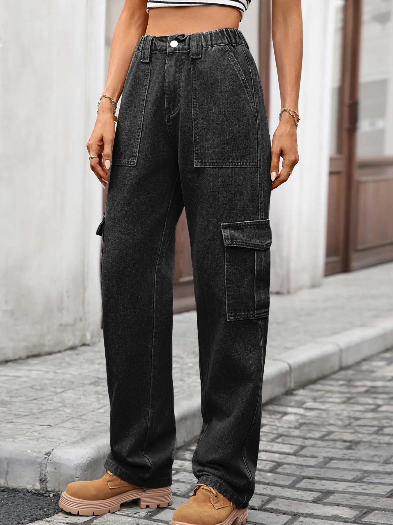 High - Waisted Cargo Jeans - FLORENTINE IRIS
