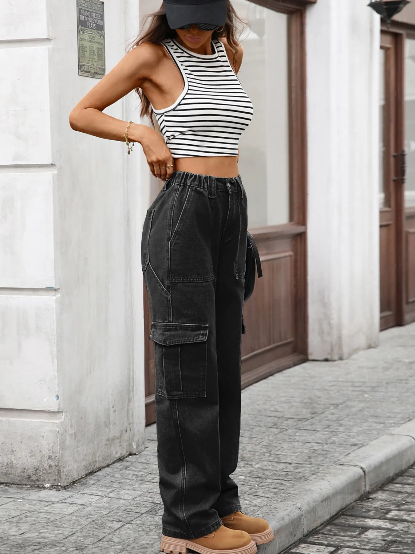 High - Waisted Cargo Jeans - FLORENTINE IRIS