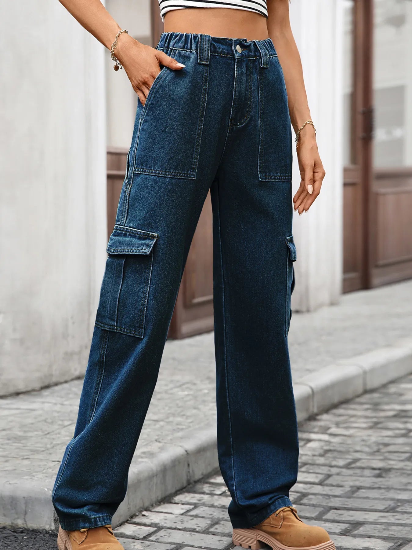 High - Waisted Cargo Jeans - FLORENTINE IRIS