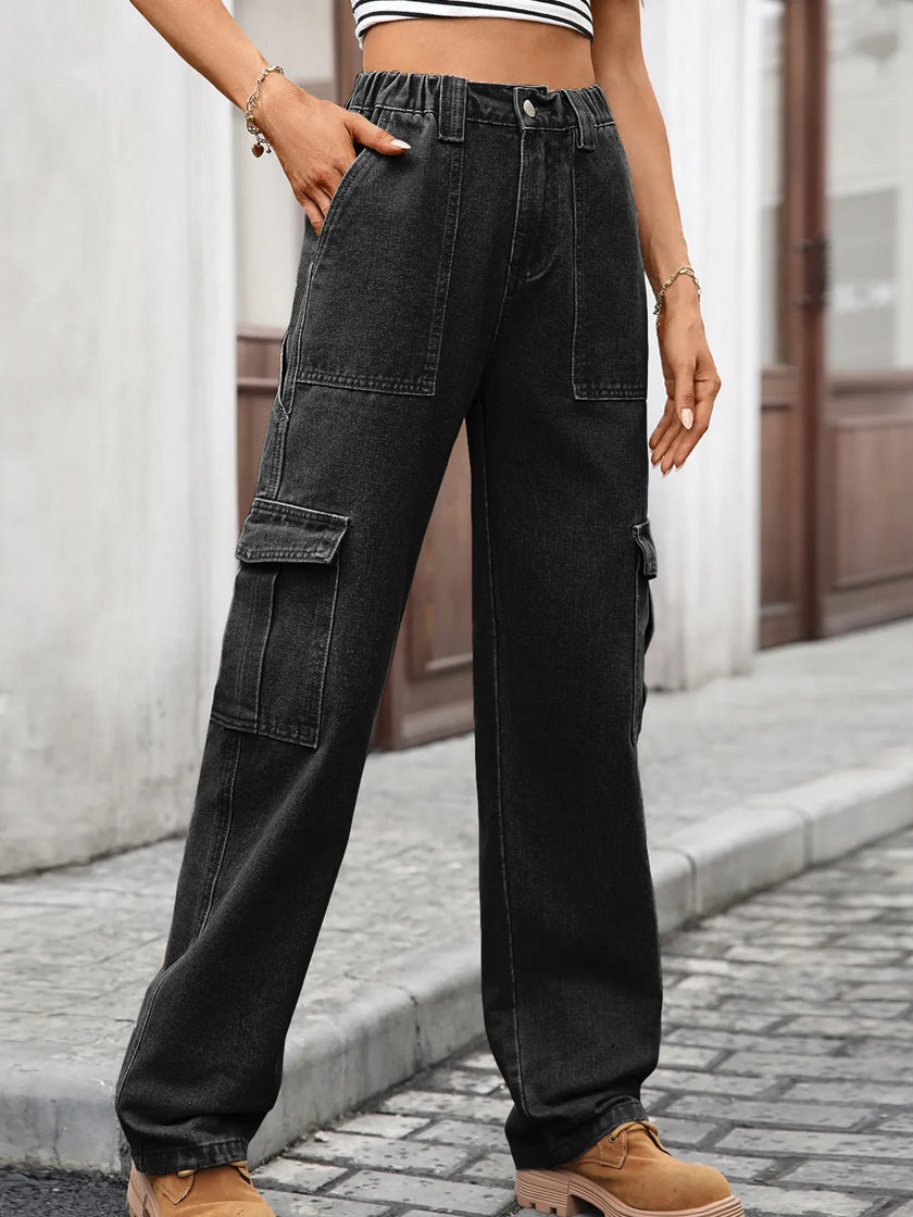 High - Waisted Cargo Jeans - FLORENTINE IRIS