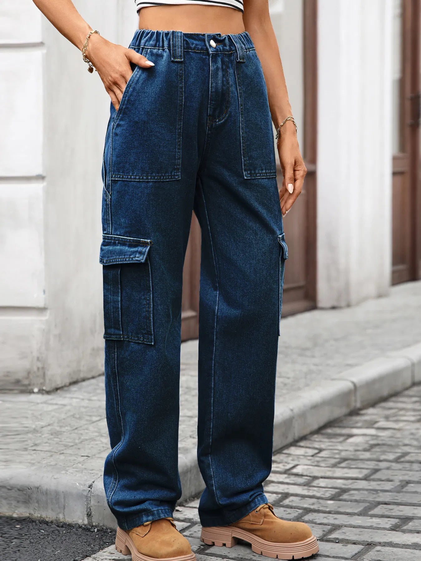 High - Waisted Cargo Jeans - FLORENTINE IRIS