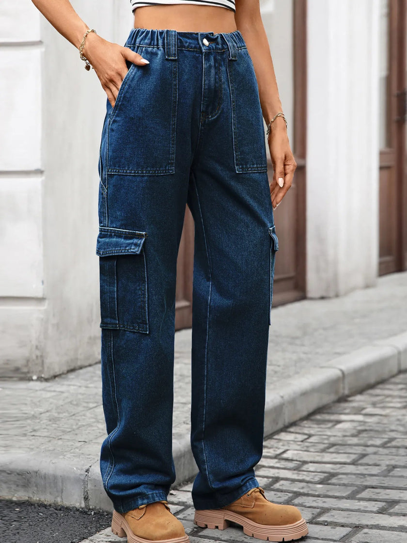 High - Waisted Cargo Jeans - FLORENTINE IRIS