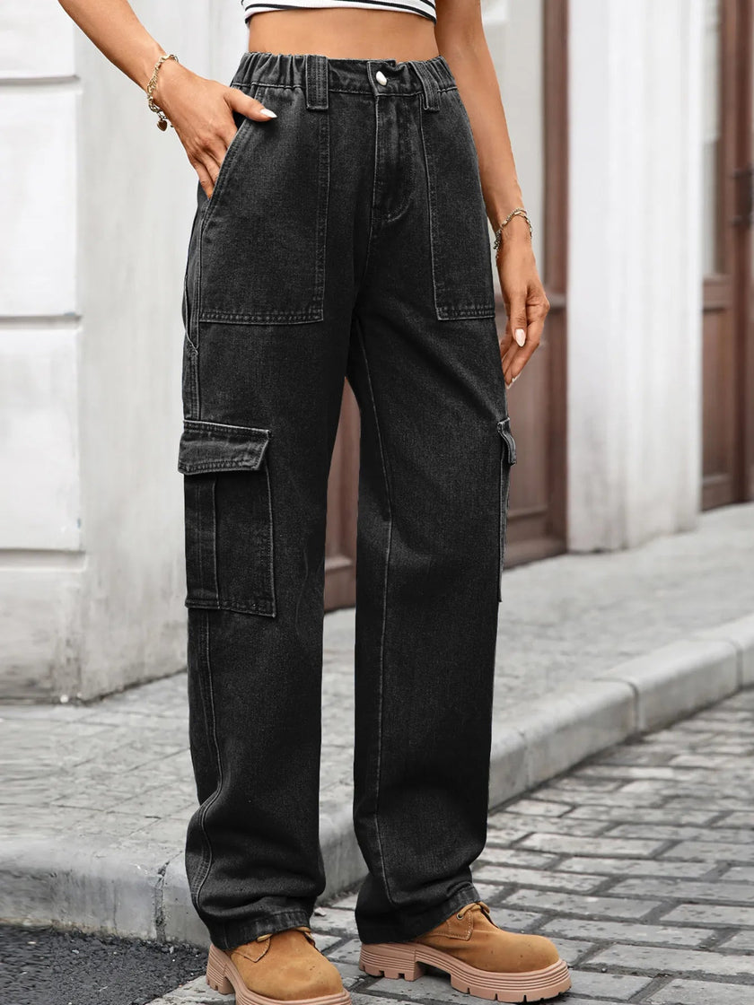 High - Waisted Cargo Jeans - FLORENTINE IRIS