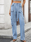 High - Waisted Multi - Pocket Cargo Jeans - FLORENTINE IRIS