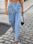 High - Waisted Multi - Pocket Cargo Jeans - FLORENTINE IRIS